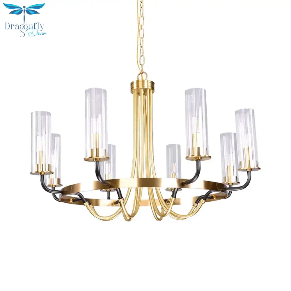Clear Glass Tubular Ceiling Chandelier Colonial Style 6/8 Heads Bedroom Pendant Lighting Fixture In