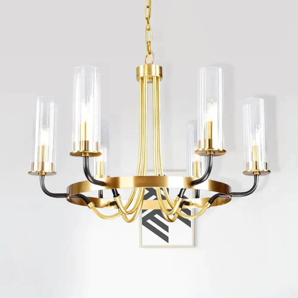 Clear Glass Tubular Ceiling Chandelier Colonial Style 6/8 Heads Bedroom Pendant Lighting Fixture In