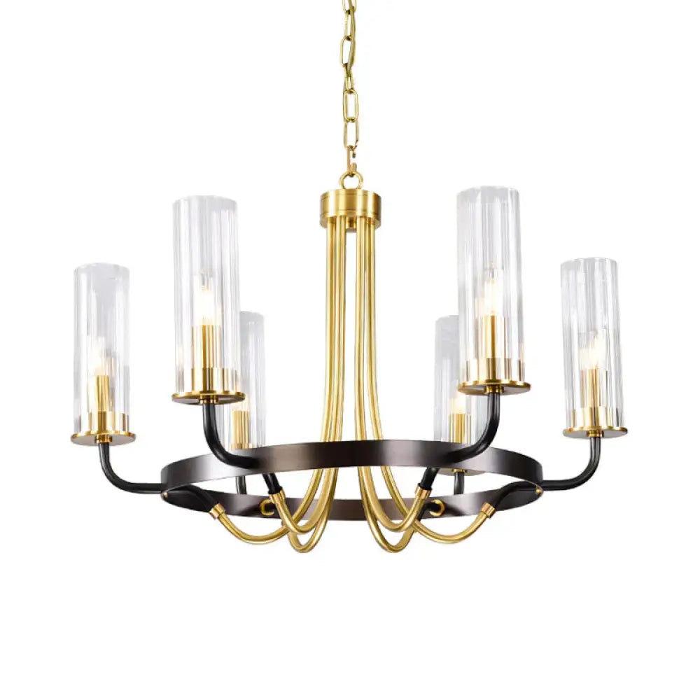 Clear Glass Tubular Ceiling Chandelier Colonial Style 6/8 Heads Bedroom Pendant Lighting Fixture In