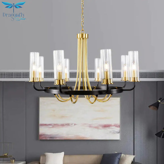 Clear Glass Tubular Ceiling Chandelier Colonial Style 6/8 Heads Bedroom Pendant Lighting Fixture In
