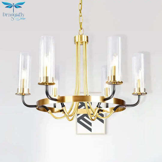 Clear Glass Tubular Ceiling Chandelier Colonial Style 6/8 Heads Bedroom Pendant Lighting Fixture In