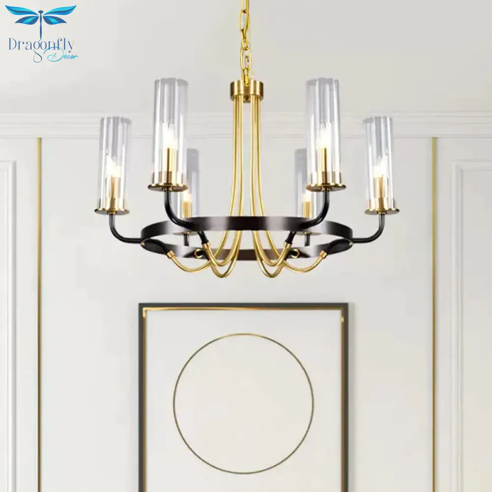 Clear Glass Tubular Ceiling Chandelier Colonial Style 6/8 Heads Bedroom Pendant Lighting Fixture In