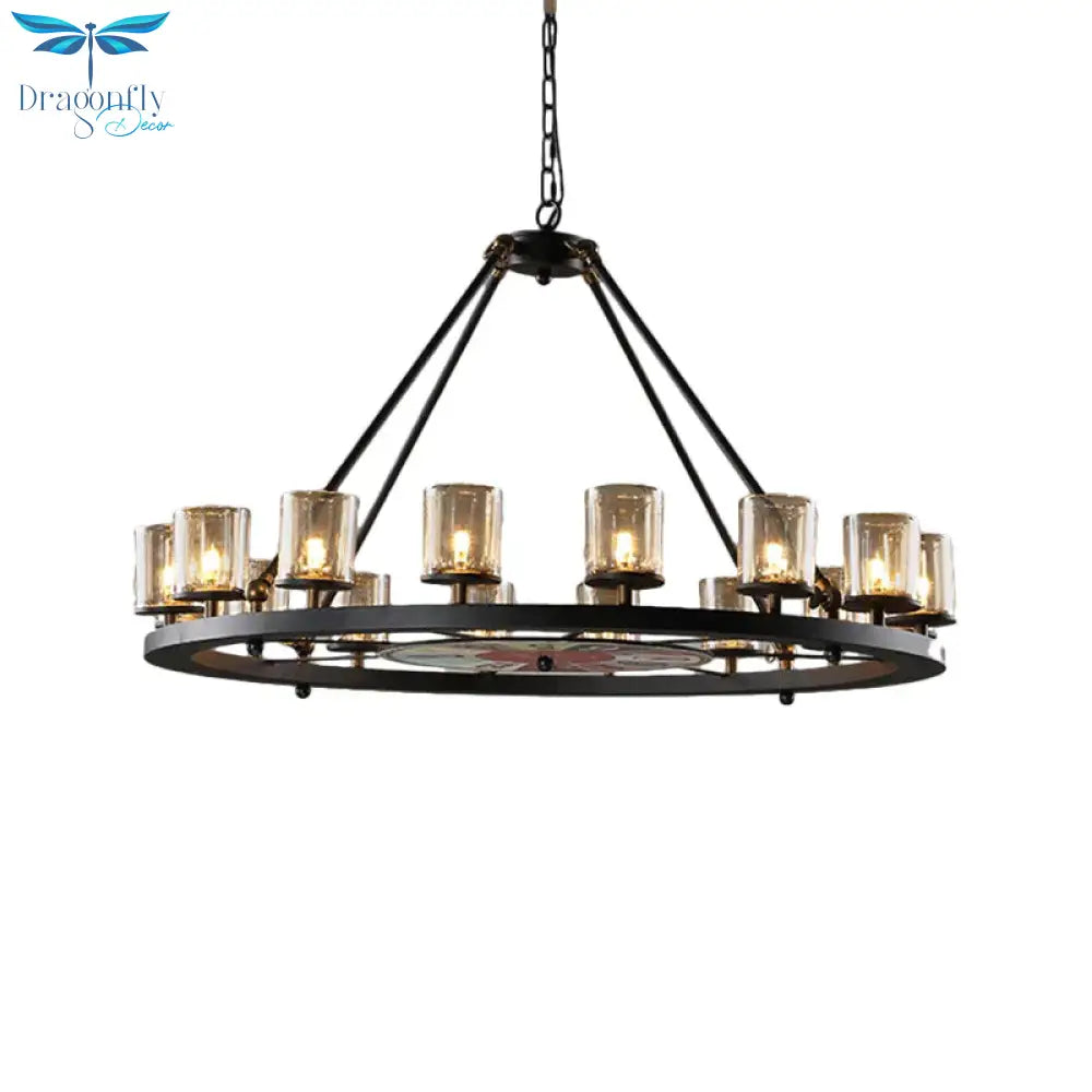 Clear Glass Wagon Wheel Hanging Chandelier Classic 12/16 Lights Living Room Pendant Light With