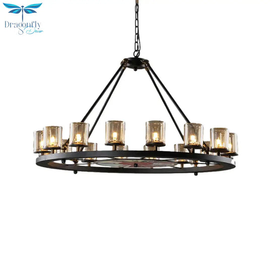 Clear Glass Wagon Wheel Hanging Chandelier Classic 12/16 Lights Living Room Pendant Light With