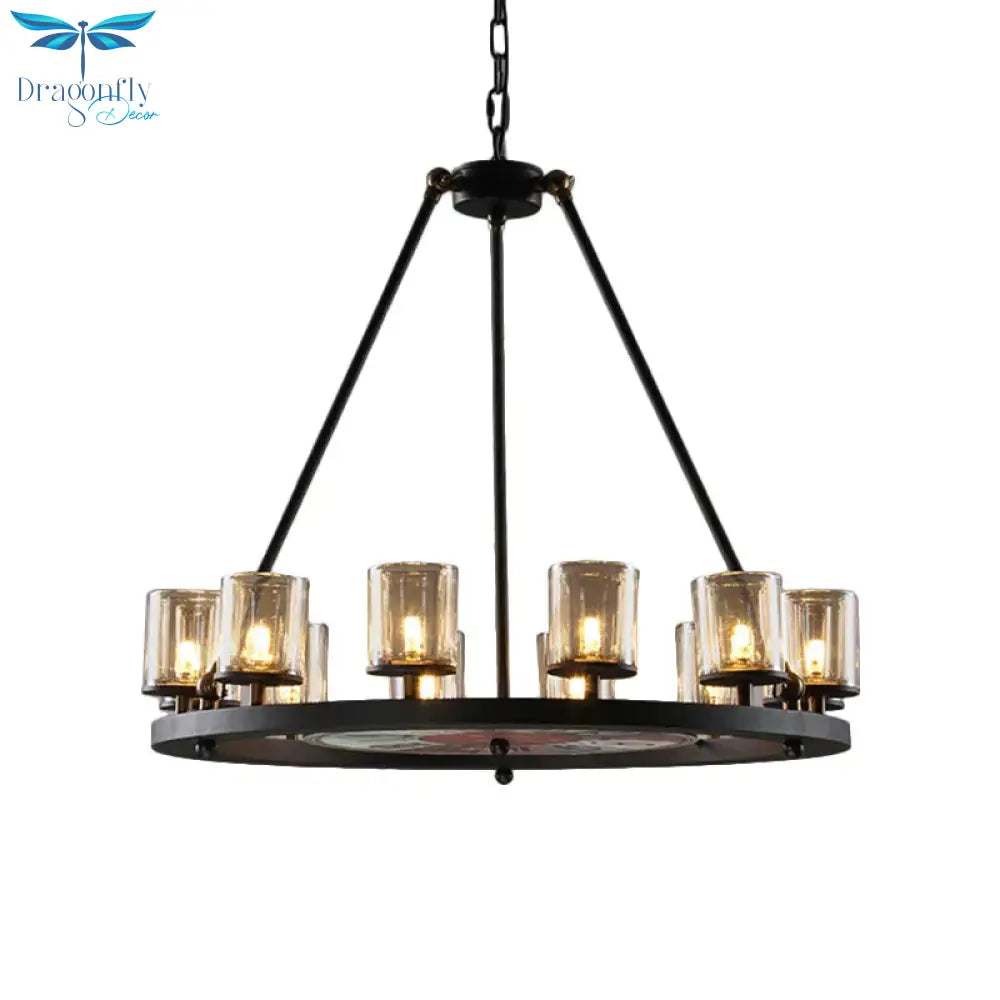 Clear Glass Wagon Wheel Hanging Chandelier Classic 12/16 Lights Living Room Pendant Light With