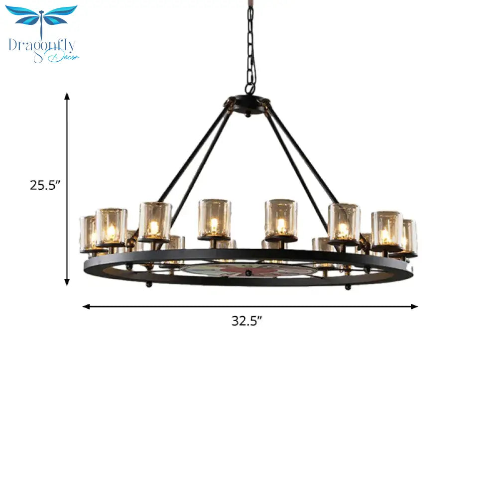 Clear Glass Wagon Wheel Hanging Chandelier Classic 12/16 Lights Living Room Pendant Light With