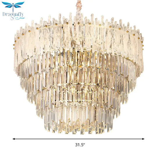 Clear Tri - Sided Crystal Rod Tiered Drop Lamp Modernism 11/23 Lights Living Room Pendant Chandelier