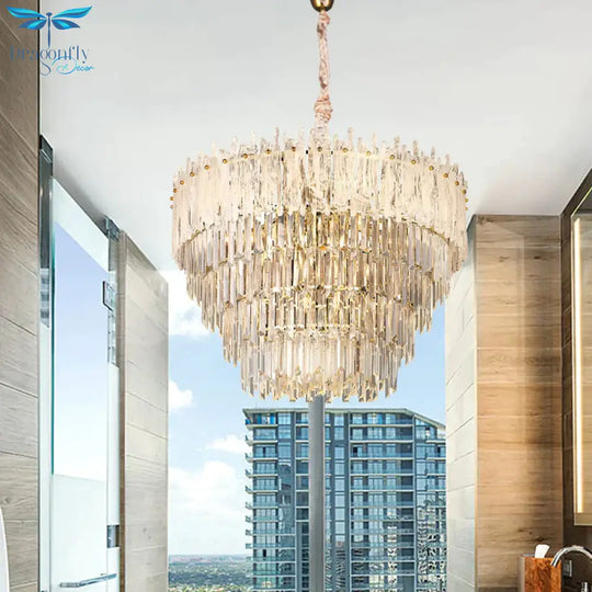 Clear Tri - Sided Crystal Rod Tiered Drop Lamp Modernism 11/23 Lights Living Room Pendant Chandelier