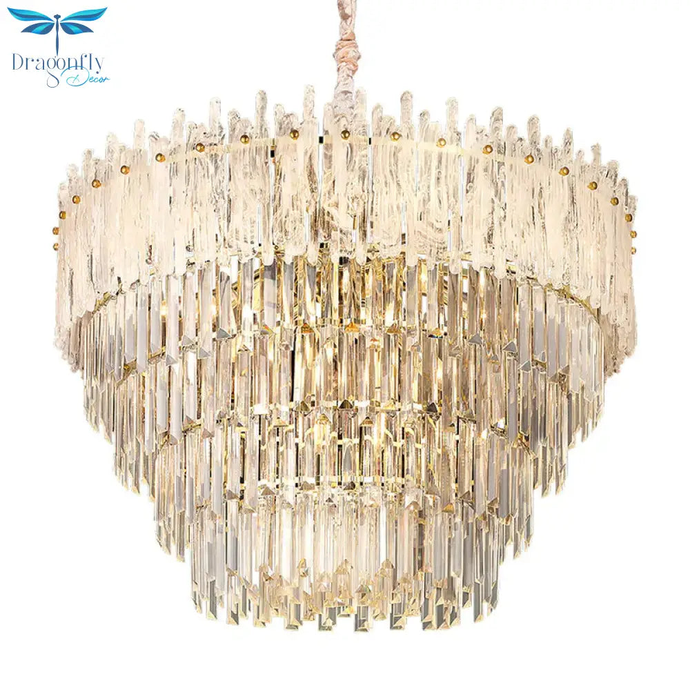 Clear Tri - Sided Crystal Rod Tiered Drop Lamp Modernism 11/23 Lights Living Room Pendant Chandelier