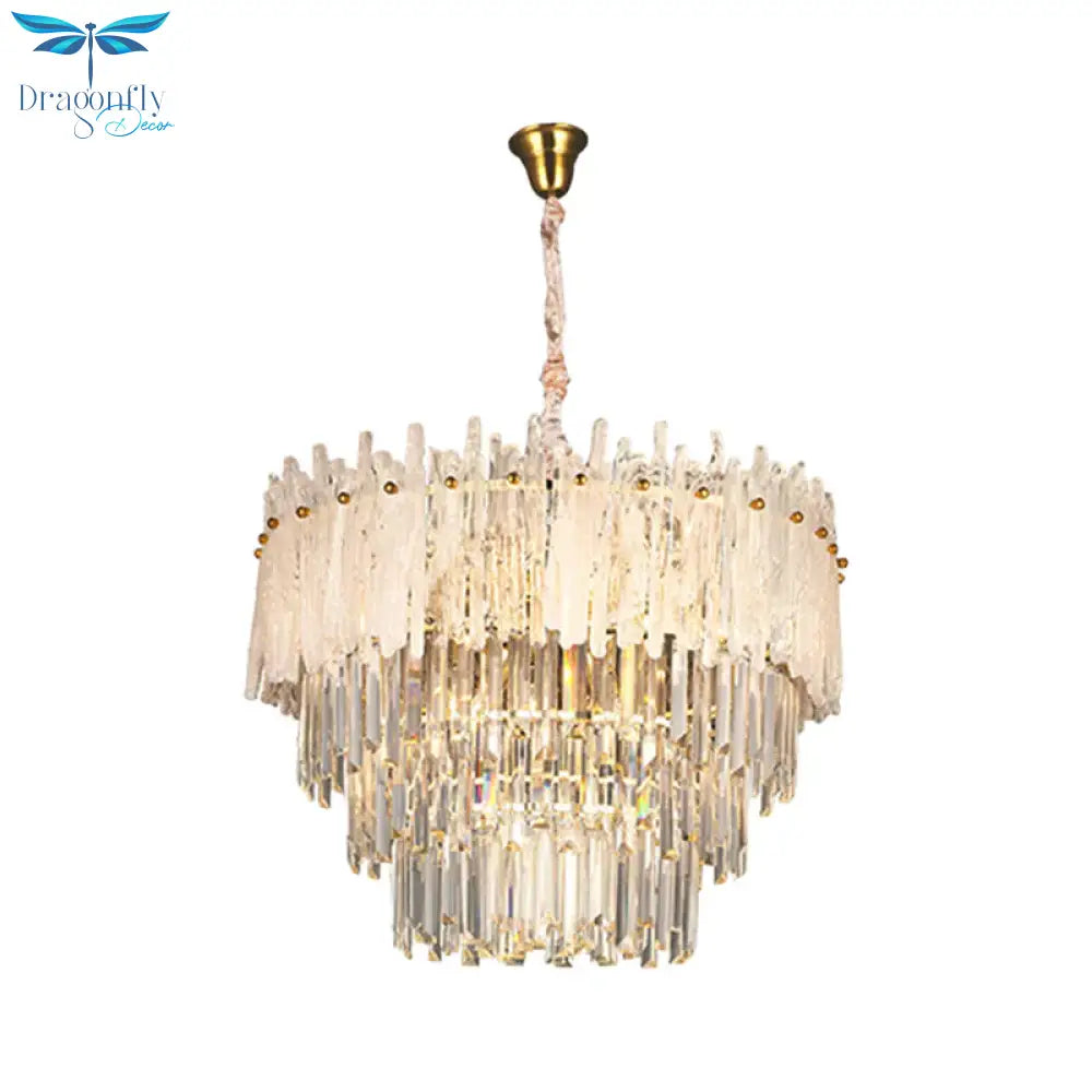 Clear Tri - Sided Crystal Rod Tiered Drop Lamp Modernism 11/23 Lights Living Room Pendant Chandelier