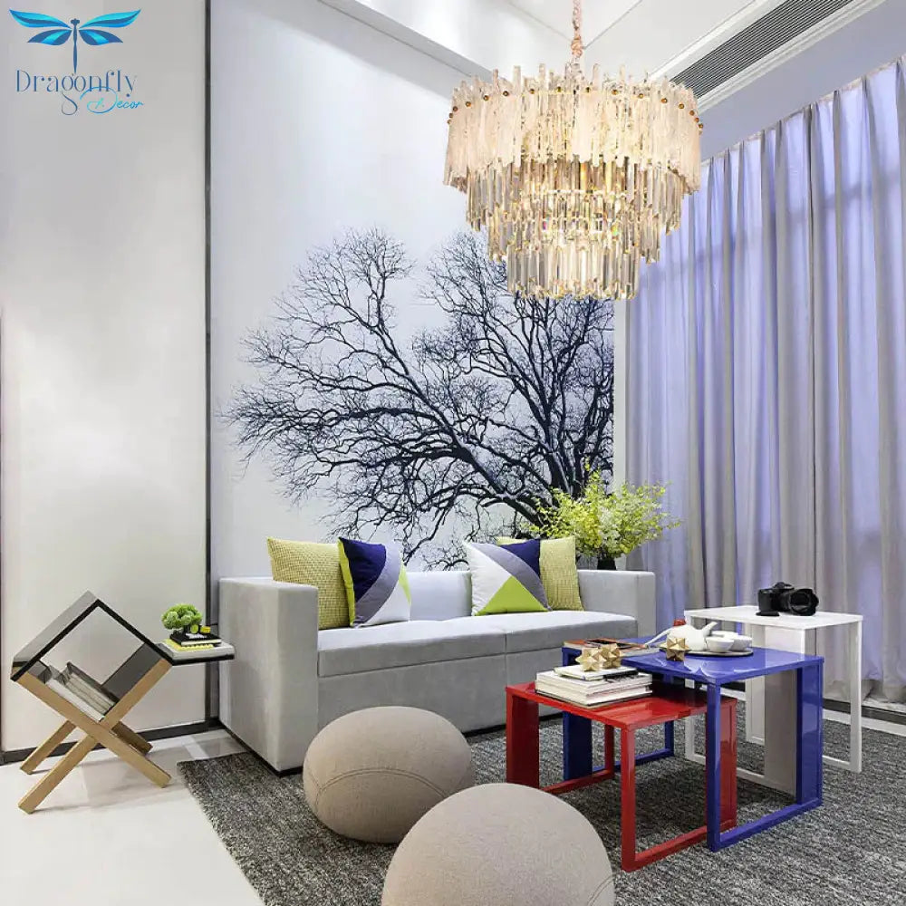 Clear Tri - Sided Crystal Rod Tiered Drop Lamp Modernism 11/23 Lights Living Room Pendant Chandelier