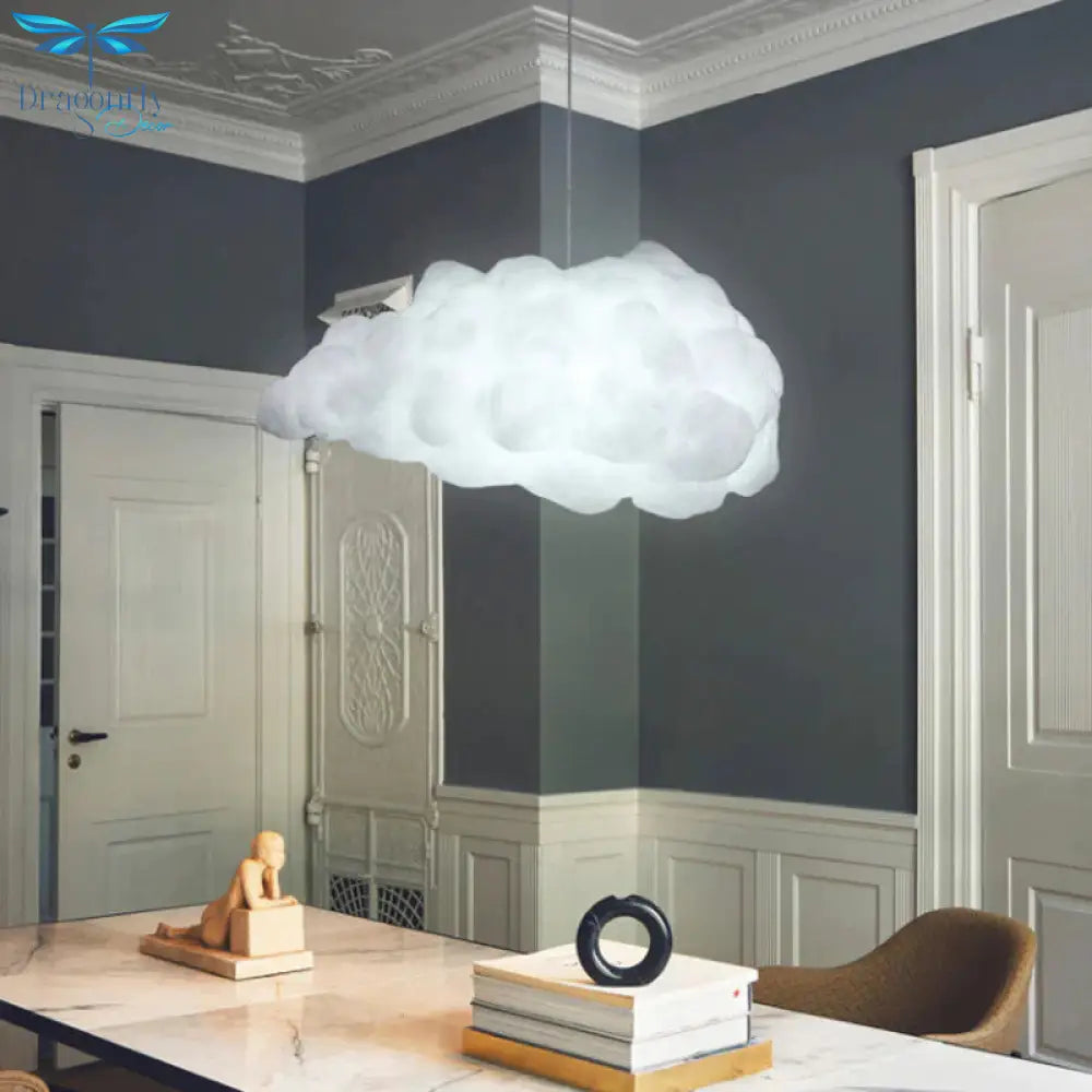 Cloudy Hanging Pendant Light Artistry Fabric 1 - Head Living Room Ceiling In White