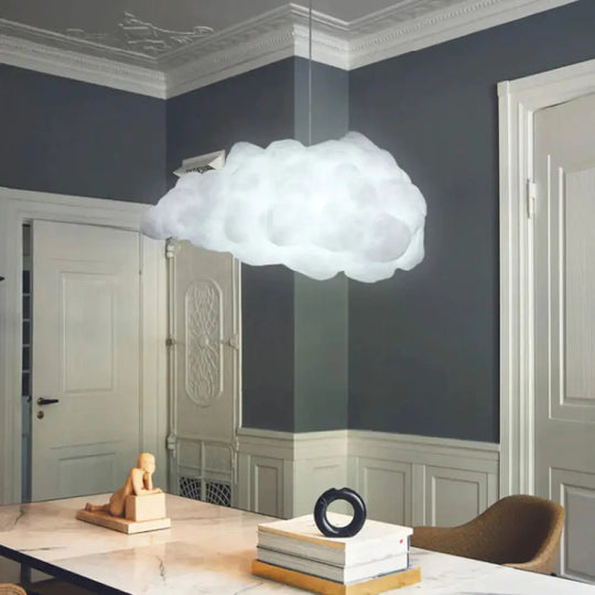 Cloudy Hanging Pendant Light Artistry Fabric 1 - Head Living Room Ceiling In White / B