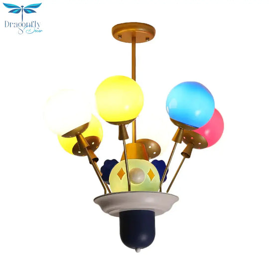 Clown And Balloon Chandelier Kids White/Blue - Pink - Yellow Glass 6 Bulbs Play Room Hanging