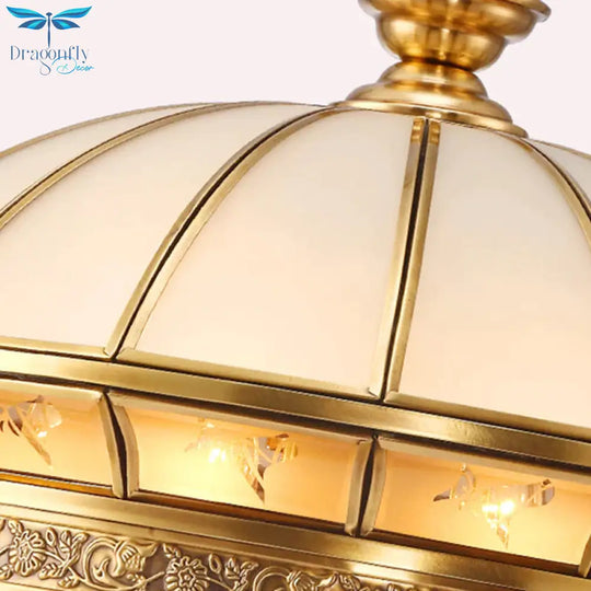 Colonial Brass Frosted Glass Chandelier - 7 - Light Domed Living Room Hanging Light