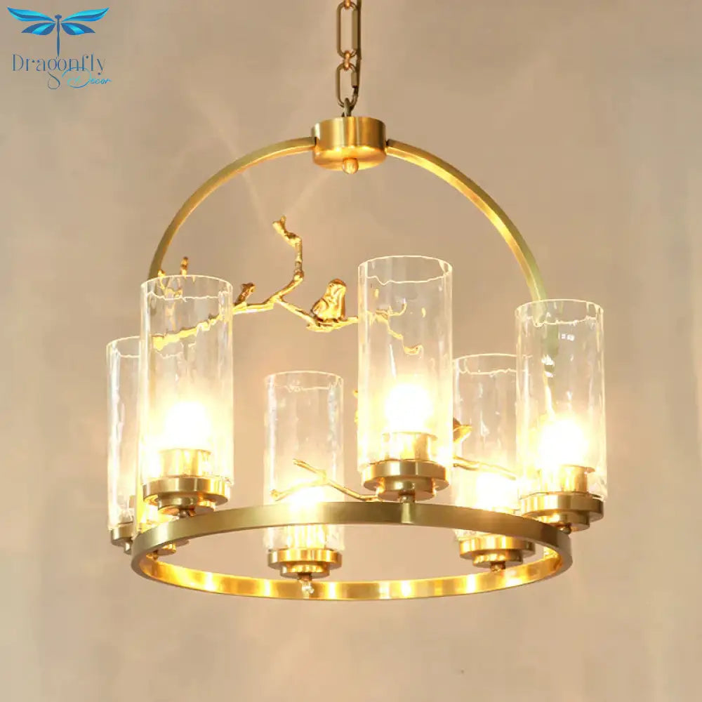 Colonial Cylinder Chandelier 6/8 - Head Clear Dimpled Glass Hanging Ceiling Light For Living Room