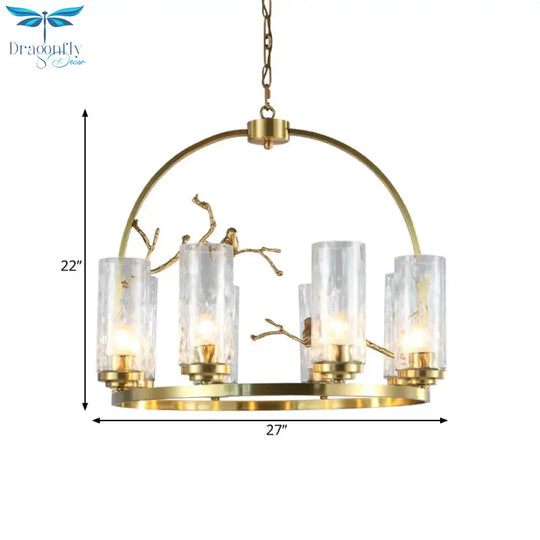 Colonial Cylinder Chandelier 6/8 - Head Clear Dimpled Glass Hanging Ceiling Light For Living Room