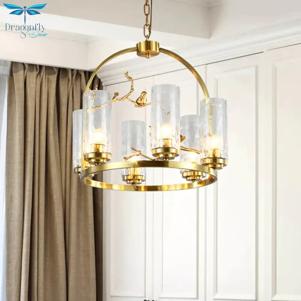 Colonial Cylinder Chandelier 6/8 - Head Clear Dimpled Glass Hanging Ceiling Light For Living Room