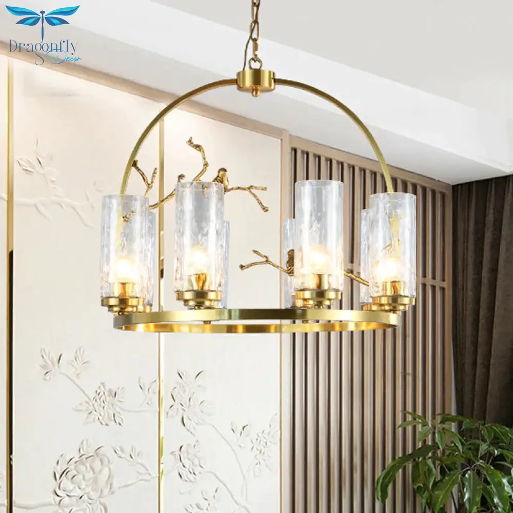 Colonial Cylinder Chandelier 6/8 - Head Clear Dimpled Glass Hanging Ceiling Light For Living Room