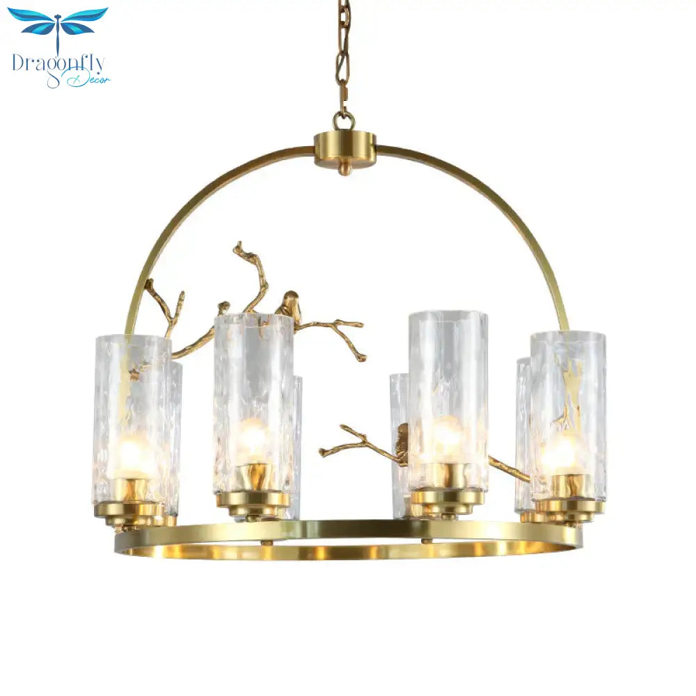 Colonial Cylinder Chandelier 6/8 - Head Clear Dimpled Glass Hanging Ceiling Light For Living Room