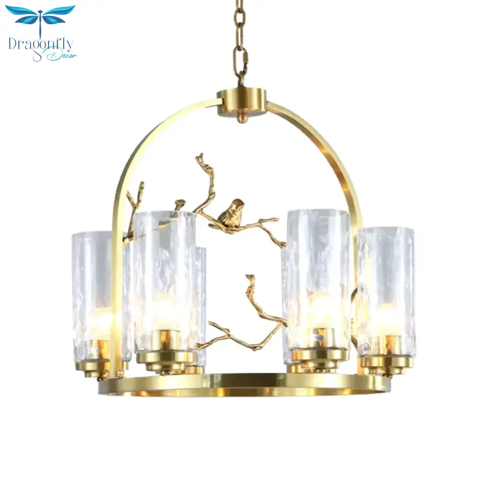 Colonial Cylinder Chandelier 6/8 - Head Clear Dimpled Glass Hanging Ceiling Light For Living Room