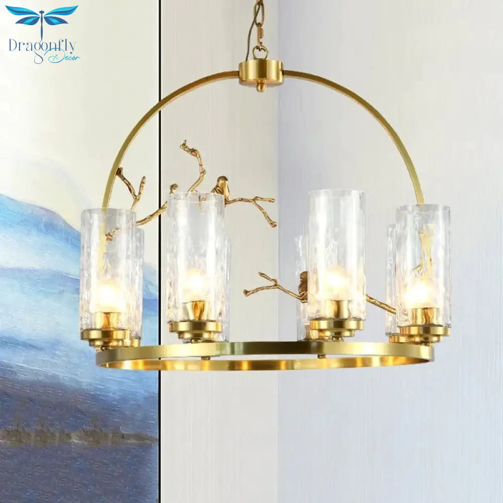 Colonial Cylinder Chandelier 6/8 - Head Clear Dimpled Glass Hanging Ceiling Light For Living Room