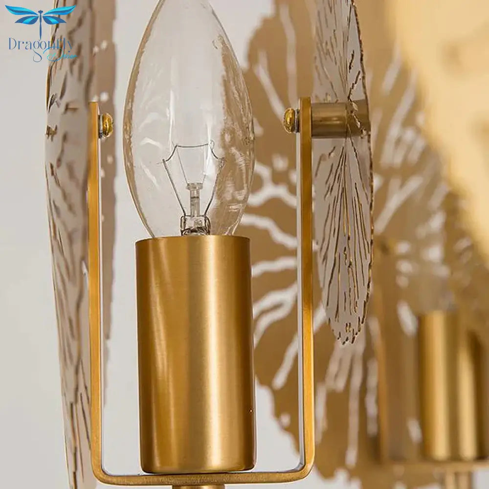 Colonial Lotus Pendant Ceiling Light 6/8 Heads Metal Chandelier Lighting Fixture In Gold For Living