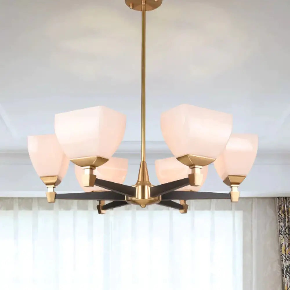 Colonialist Trapezoidal Chandelier Lighting Fixture 4/6 Heads Opal Glass Ceiling Pendant Light In