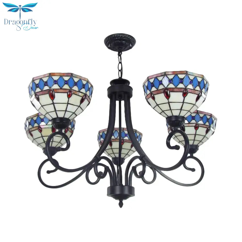 Colorful Glass Bowl Chandelier With Hanging Chain 5 Lights Baroque Pendant Light In Shopify Beige