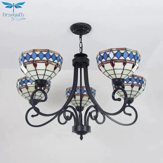 Colorful Glass Bowl Chandelier With Hanging Chain 5 Lights Baroque Pendant Light In Shopify Beige