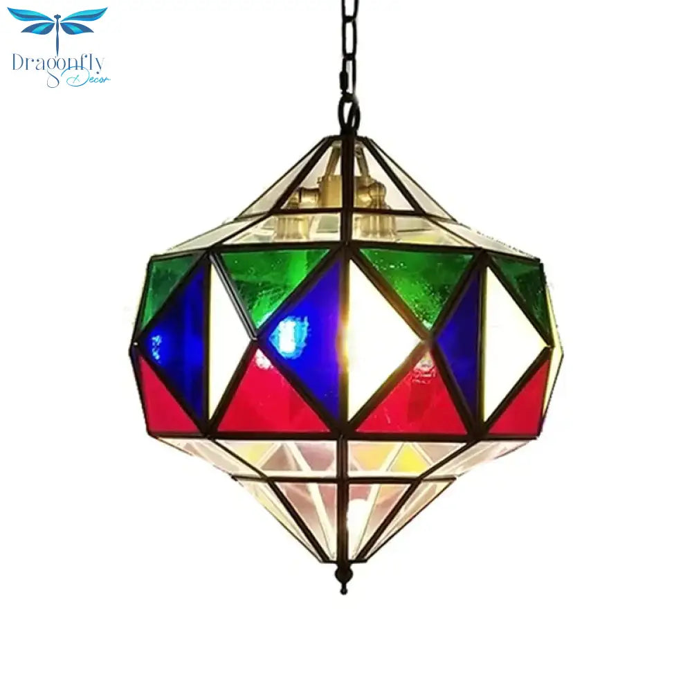 Colorful Glass Brass Chandelier Top Shape 3 Lights Arab Hanging Ceiling Light With Adjustable Chain