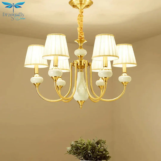 Cone Dining Room Chandelier Lamp Country Fabric 3/6 - Light Brass Finish Pendant Lighting Fixture