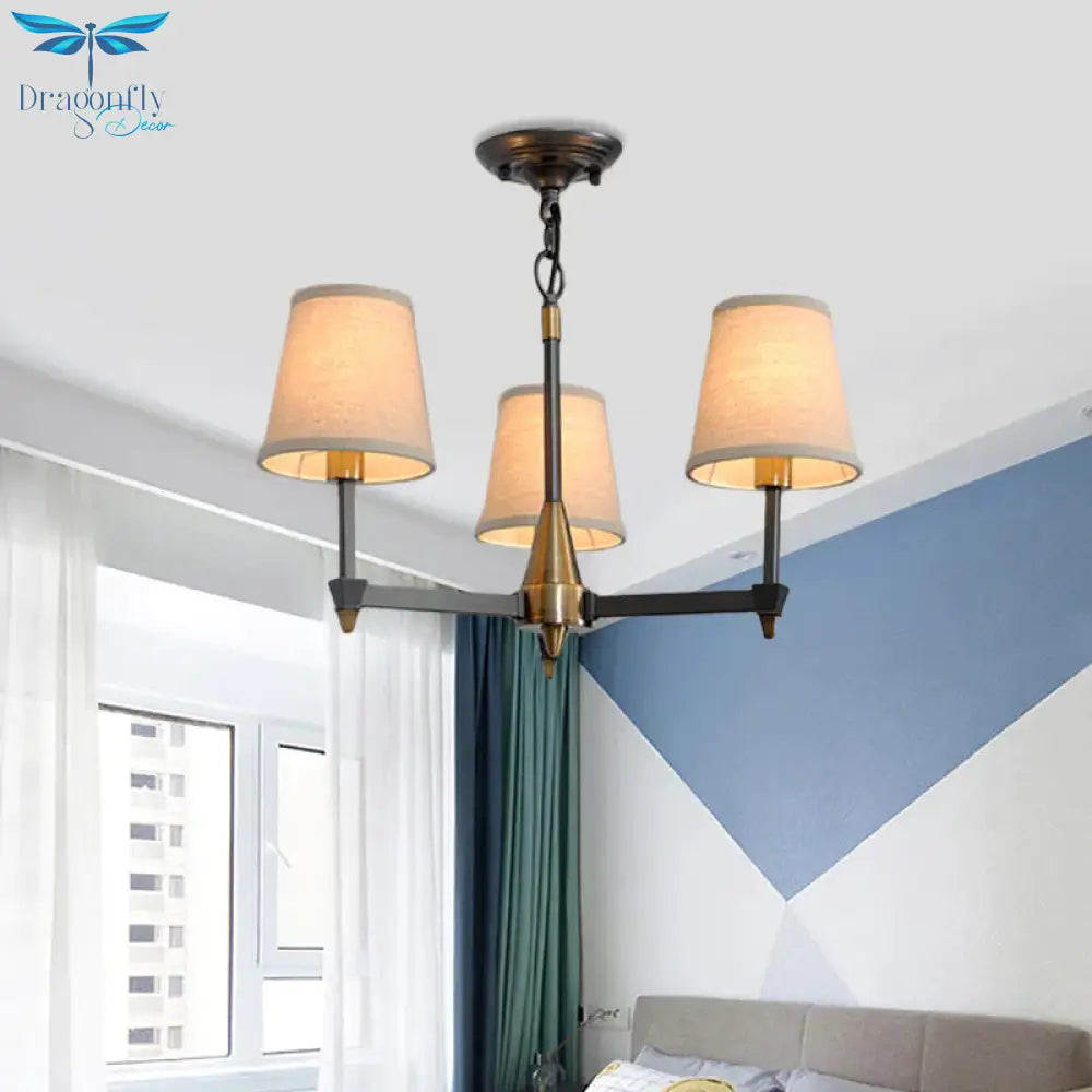 Cone Fabric Pendant Chandelier Country 3/6/8 Heads Hanging Ceiling Light In Black For Living Room