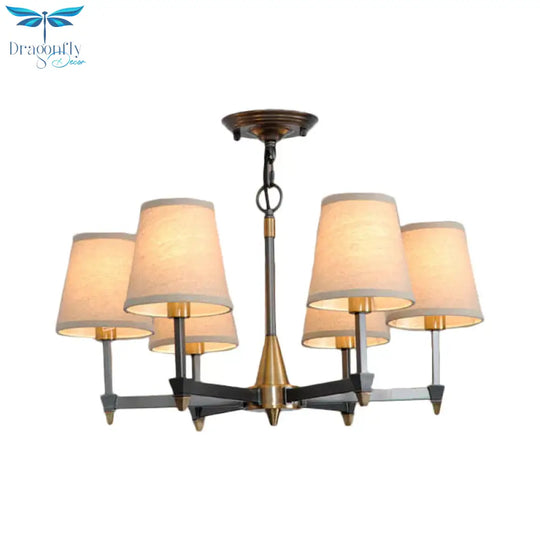 Cone Fabric Pendant Chandelier Country 3/6/8 Heads Hanging Ceiling Light In Black For Living Room