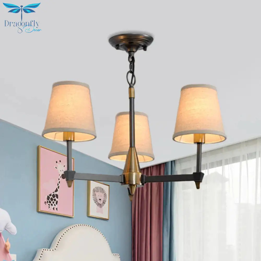 Cone Fabric Pendant Chandelier Country 3/6/8 Heads Hanging Ceiling Light In Black For Living Room