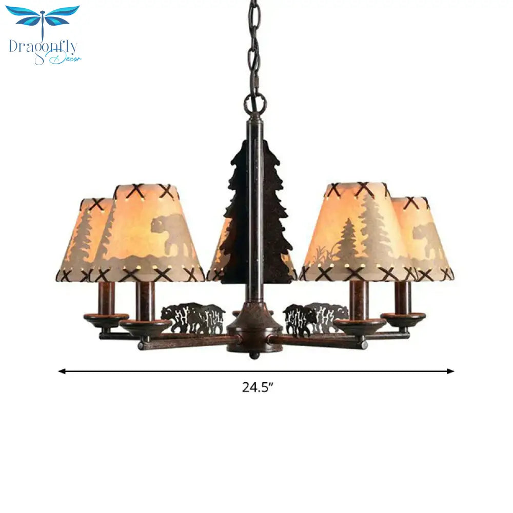 Cone Metal Chandelier Lighting Fixture Rural 5 Heads Dining Room Hanging Ceiling Light In Black
