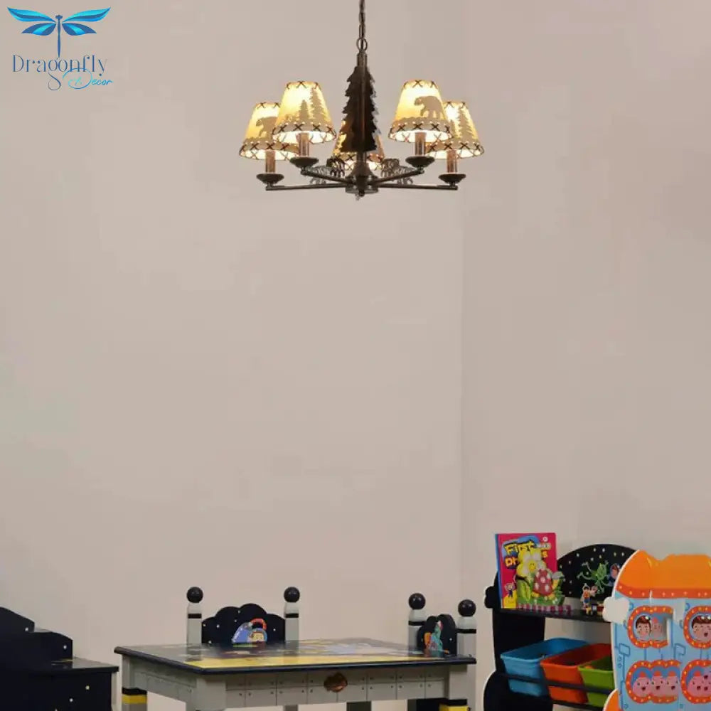 Cone Metal Chandelier Lighting Fixture Rural 5 Heads Dining Room Hanging Ceiling Light In Black