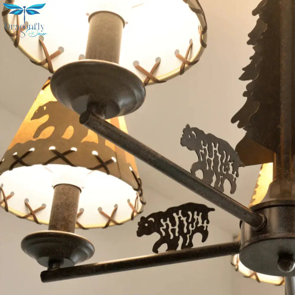 Cone Metal Chandelier Lighting Fixture Rural 5 Heads Dining Room Hanging Ceiling Light In Black
