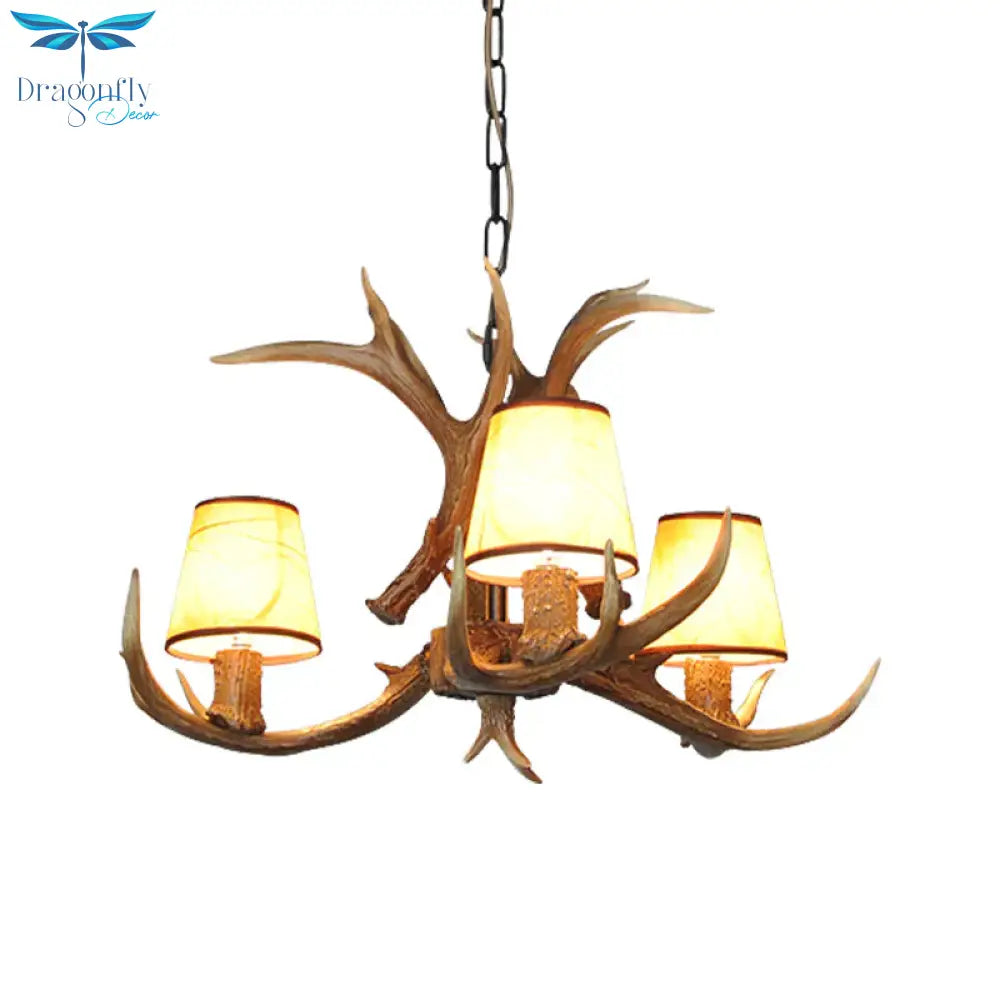 Cone Resin Pendant Lighting Traditional 3/5/6 - Bulb Living Room Chandelier Light With Deer Antler