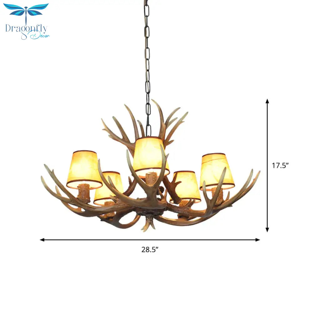 Cone Resin Pendant Lighting Traditional 3/5/6 - Bulb Living Room Chandelier Light With Deer Antler