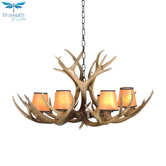Cone Resin Pendant Lighting Traditional 3/5/6 - Bulb Living Room Chandelier Light With Deer Antler