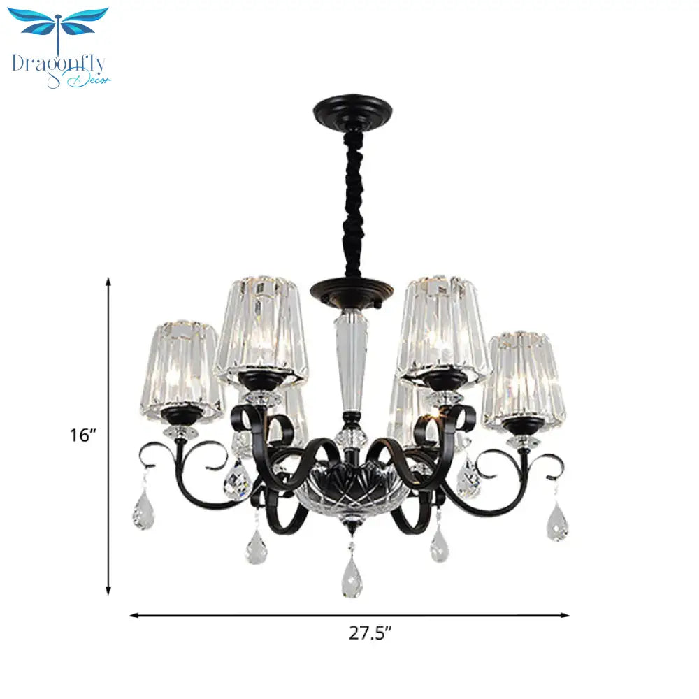 Cone Shade Hotel Ceiling Chandelier Retro Prismatic Crystal 3/6 - Light Black Drop Pendant With