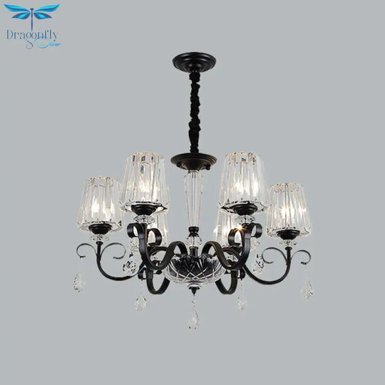 Cone Shade Hotel Ceiling Chandelier Retro Prismatic Crystal 3/6 - Light Black Drop Pendant With