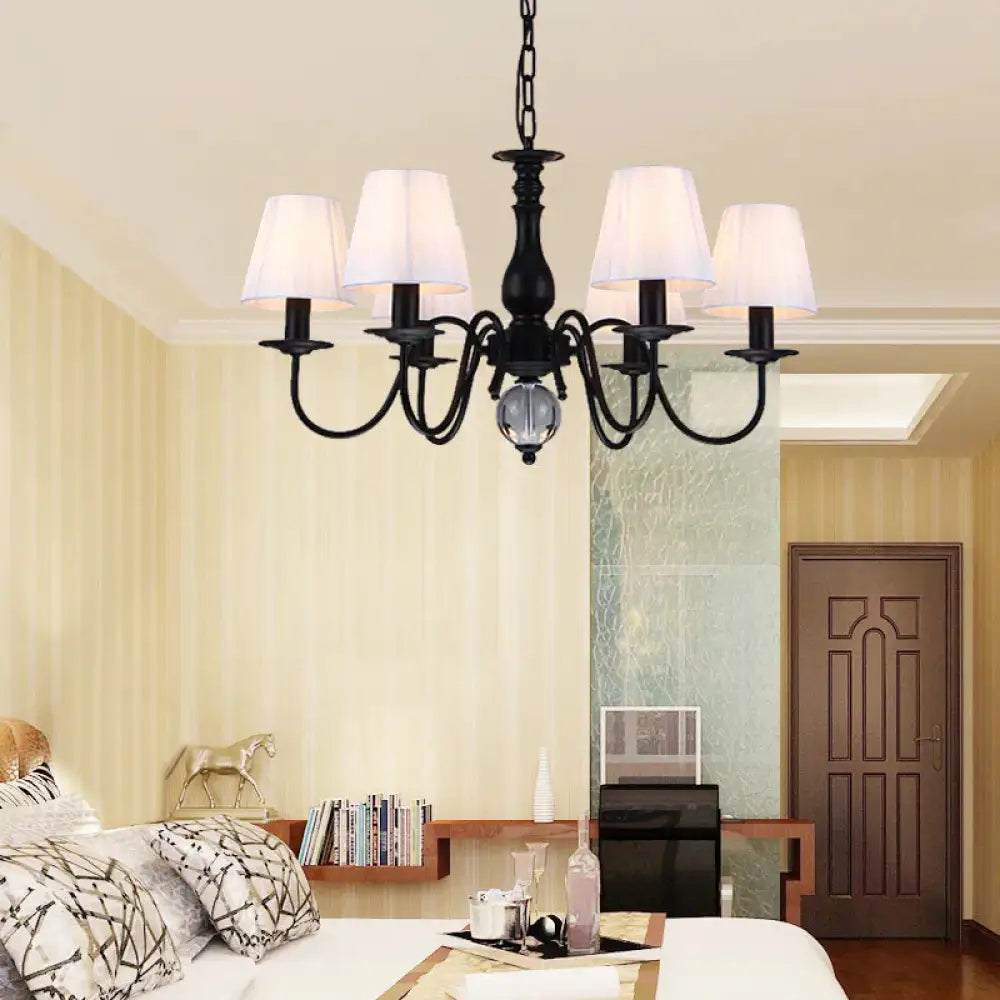 Conical Living Room Pendant Chandelier Traditional Fabric 3/5/6 Lights White Hanging Fixture 6 /