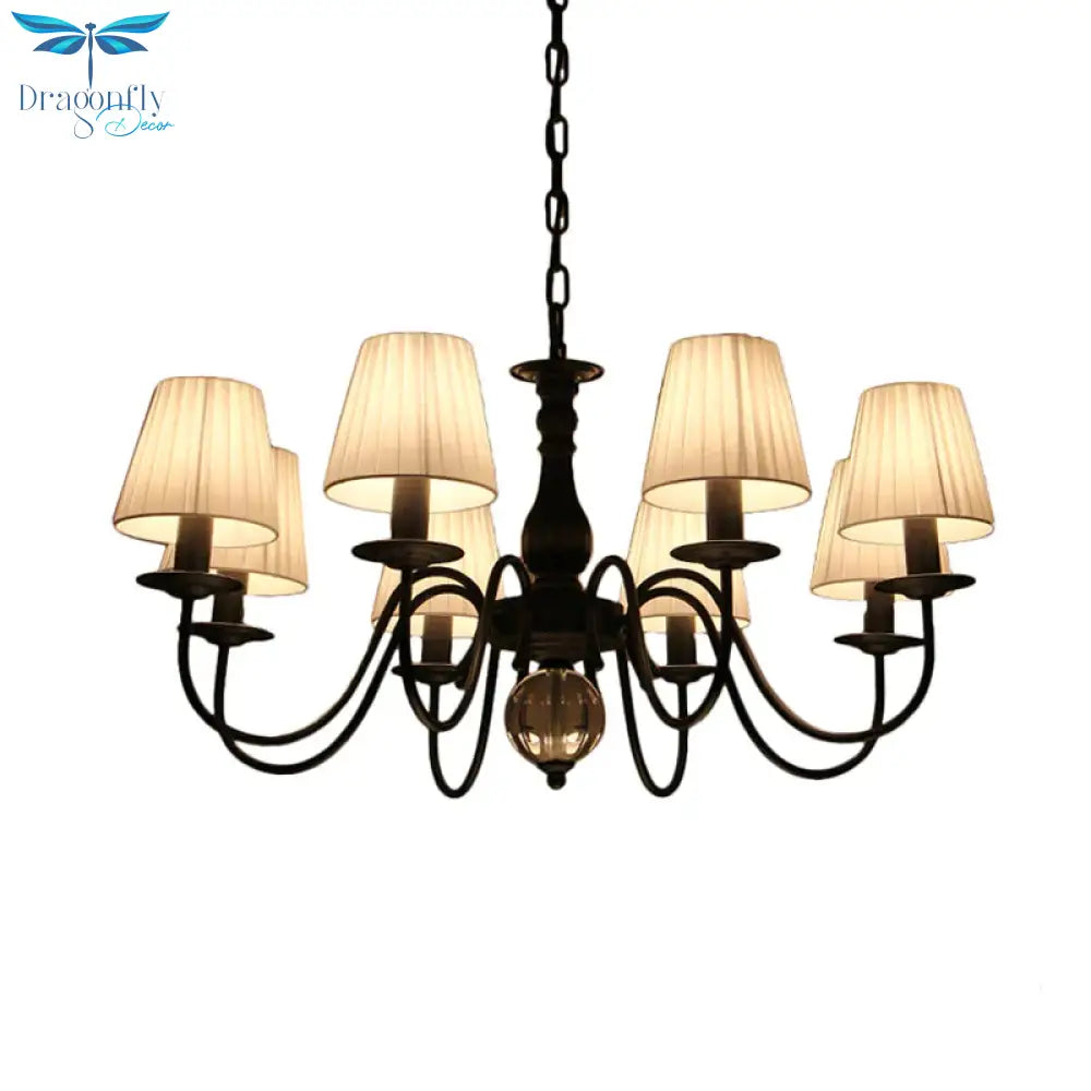Conical Living Room Pendant Chandelier Traditional Fabric 3/5/6 Lights White Hanging Fixture