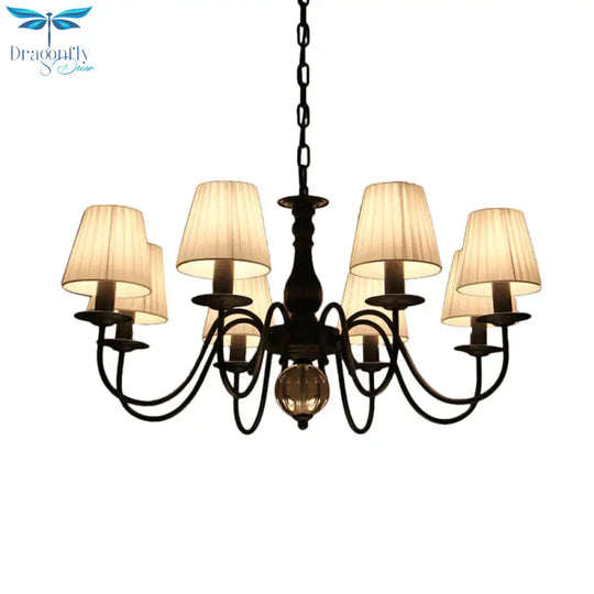 Conical Living Room Pendant Chandelier Traditional Fabric 3/5/6 Lights White Hanging Fixture