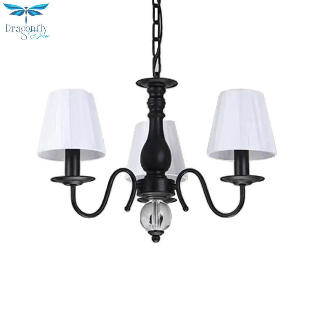 Conical Living Room Pendant Chandelier Traditional Fabric 3/5/6 Lights White Hanging Fixture