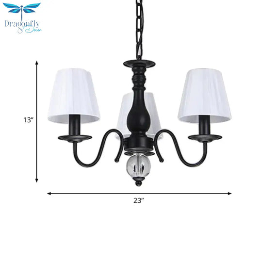 Conical Living Room Pendant Chandelier Traditional Fabric 3/5/6 Lights White Hanging Fixture