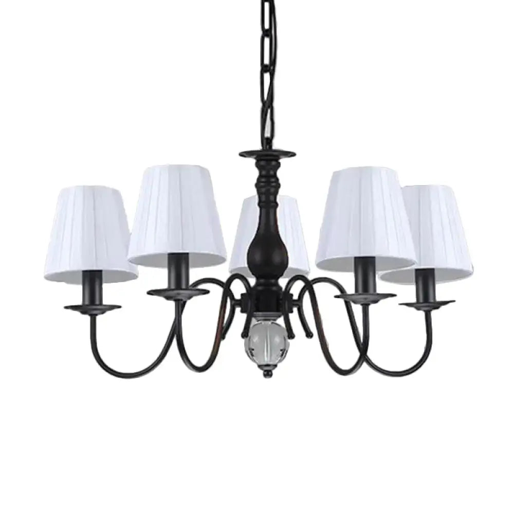 Conical Living Room Pendant Chandelier Traditional Fabric 3/5/6 Lights White Hanging Fixture 5 /
