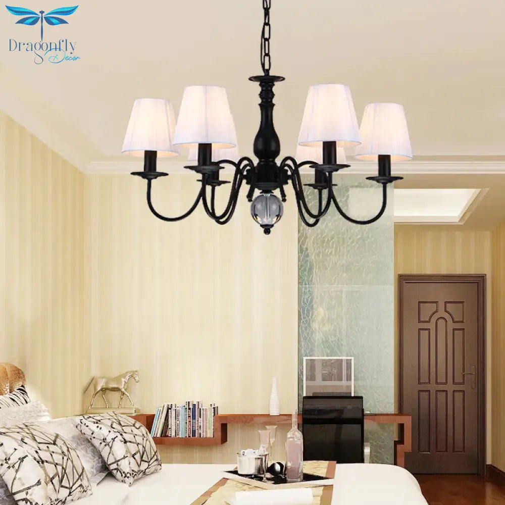 Conical Living Room Pendant Chandelier Traditional Fabric 3/5/6 Lights White Hanging Fixture